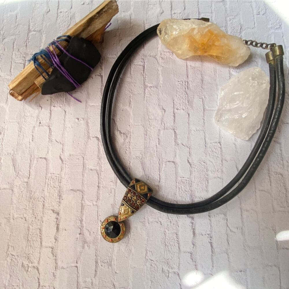 Vintage Chico’s Leather Cord Egyptian Necklace